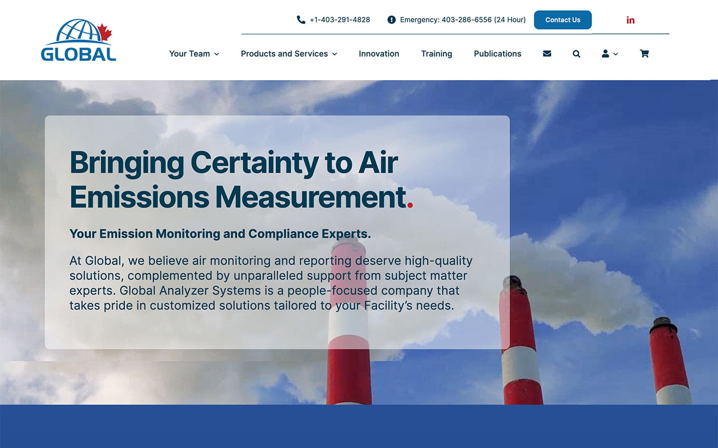 Global Analyzer Systems Website Screenshot | Creative Elements Consulting