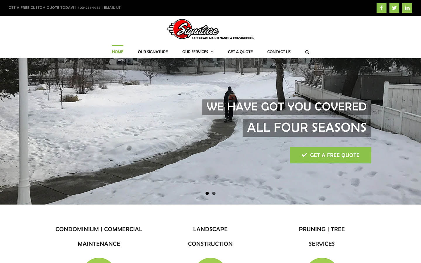 Signature Landscaping Maintenance Website Screenshot | Creative Elements Consulting